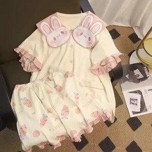甜美可爱小兔子短袖短裤睡衣女夏季2023年新款日系少女家居服套装