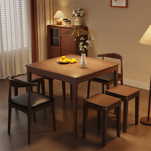 小户型实木餐桌椅组合简约中式靠墙饭桌正方形八仙桌家用原木方桌