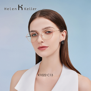 海伦凯勒近视无框万金宝钻石切边眼镜框女猫耳纯钛可配度数K1022