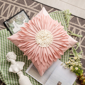 欧式太阳花装饰抱枕套粉色方形花卉刺绣贴布沙发客厅靠垫套不含芯