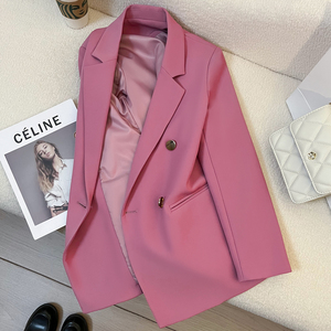 2024春季新款紫粉色金属扣西装外套女休闲时尚小众设计感通勤上衣