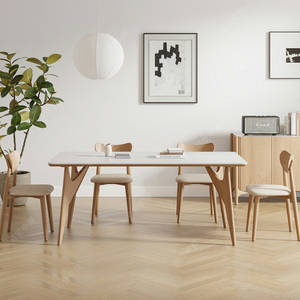 新中式原木小户型纯白加厚岩板餐桌椅组合现代简约实木飞鸟餐桌椅
