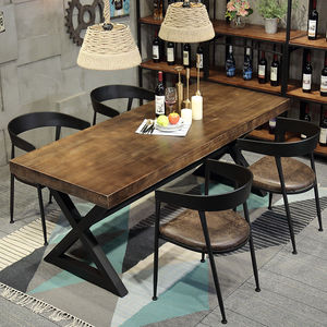 美式复古实木餐桌工业风餐厅长方形铁艺咖啡厅奶茶店酒吧桌椅组合