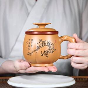 紫砂杯子带盖过滤内胆茶漏泡茶杯茶水分离办公室男士陶瓷水杯女士