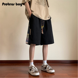 ProteusBoy短裤男夏季新款男士小熊刺绣直筒宽松五分休闲中裤子潮