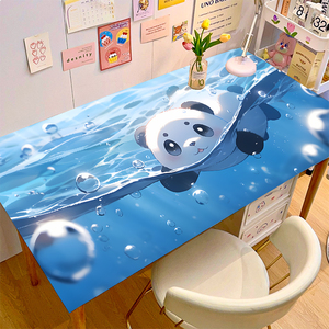 原创大熊猫绿皮革书桌垫可爱女生办公桌超大电脑鼠标防水定制卡通
