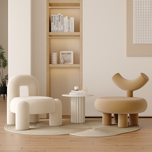 创意设计师布艺沙发奶油风单人沙发休息区接待洽谈桌椅组合美容院