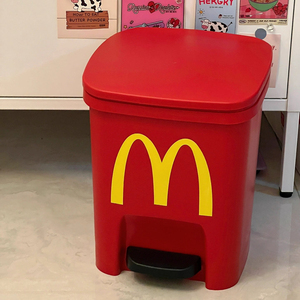 脚踏式麦当劳垃圾桶卡通网红色个性创意家用卧室可爱带盖式卫生桶