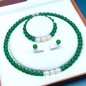 珍珠项链玉髓妈妈母亲节链套装淡水礼物手链天然绿玛瑙颈链圆女送