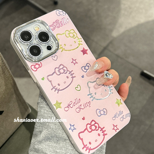 粉色HelloKitty镜头膜适用苹果15手机壳iphone14promax女款15pro新款13防摔12软边硬壳11硅胶可爱卡通女生款