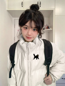 美式白色棉服冬装女2024年新款面包服羽绒小个子棉袄宽松加厚外套