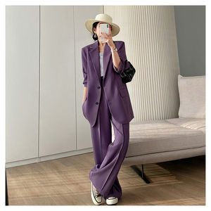 懂点紫色西装外套女2022初春新款韩版时尚显瘦气质长袖两件套装潮