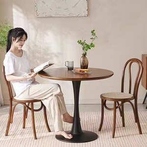 实木小圆桌阳台休闲餐桌家用小户型小桌子洽谈桌奶茶店咖啡厅桌椅