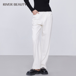 【商场同款】RIVER BEAUTY女装2024春季新款白色直筒休闲牛仔裤裤