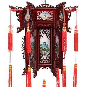 实木仿古宫灯木质木雕2023春节灯笼中式有机玻璃结婚新年阳台大门