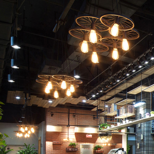 复古工业风loft创意服装店个性酒吧咖啡厅餐厅网咖铁艺车轮吊灯具