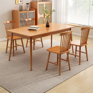 樱桃木色大板直拼全实木餐桌小户型北欧客厅家用吃饭书桌两用桌子