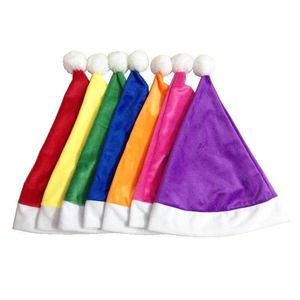 七个小矮人彩色短毛绒圣诞老人帽子彩色圣诞帽红色黄色蓝色绿色紫