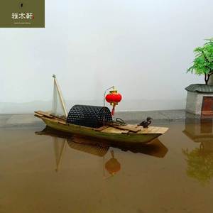 小木船模型可下水漂浮复古装饰工艺品鱼缸水池造景摆件绍兴乌篷船