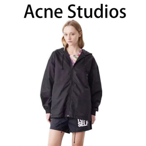 Acne Studios秋冬新款抽绳拉链背后创意字母笑脸印花夹克外套风衣