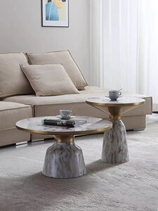 北欧轻奢现代简约客厅家用高级感2022新款岩板圆形高低组合小桌子