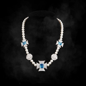 马耳他镶钻十字架珍珠拼接项链轻奢小众设计潮流配饰高级感气质