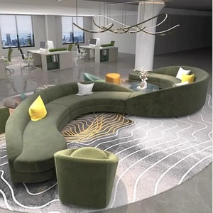 意式简约酒店弧形组合布艺沙发办公室创意异形S型休息区接待洽谈