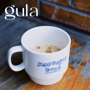 gula MONDAY IS OVER 蓝色字母印花陶瓷马克杯牛奶咖啡水杯 360ml