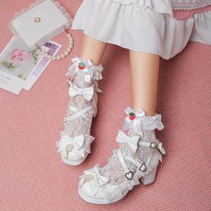 日系甜美洛丽塔原创大小码单鞋蕾丝蝴蝶结茶会鞋厚底中跟粗跟女鞋
