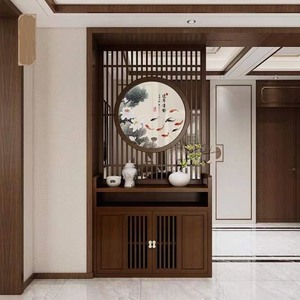 新中式实木屏风隔断客厅家用遮挡入户遮挡玄关储物柜镂空装饰现代