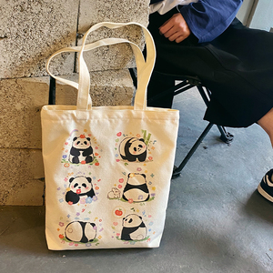 Dailybag帆布包女可爱熊猫学生上课单肩帆布袋手提大容量原创设计
