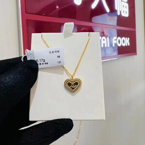 周大福爱心项链计价克减95系列LOVE转动桃心足金黄金套链F225357