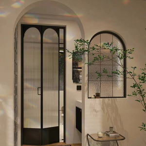 上海定制黑色法式复古窄边厨房卫生间折叠门吊轨超白水波纹厕所门