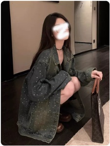 意大利欧货牛仔衬衫外套女2024春秋新款高级感宽松水钻中长款上衣