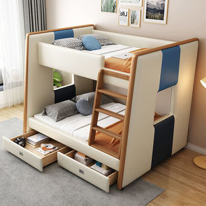 子母床上下床现代简约双层床儿童床多功能储物高低床软包实木床