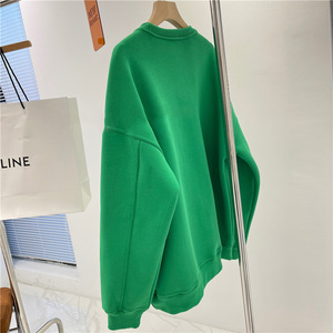 ins潮牌高级感绿色圆领卫衣女新款2022爆款时尚洋气宽松纯色上衣