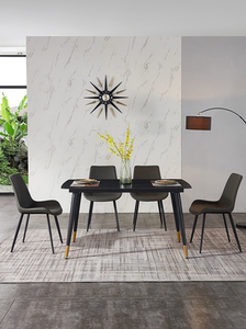 新款意式岩板餐桌轻奢圆形家用极北欧风铝合哑光长方形单桌可伸缩