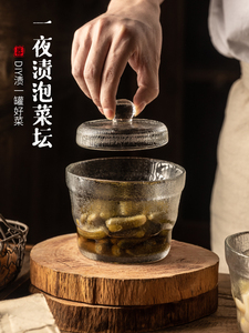 日式泡菜坛子家用玻璃迷你浅渍腌菜罐泡菜罐一夜渍腌制酱咸菜罐子