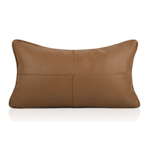 现代沙发咖色皮拼接腰枕办公室靠枕护腰靠垫抱枕轻奢高档长方形