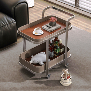 客厅沙发移动边几小推车茶几马鞍皮创意式轻奢高级感现代简约带轮