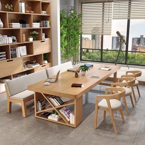 实木会议桌长桌现代简约图书馆学习客厅大书桌开会办公桌子工作台