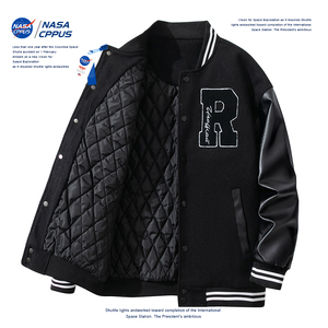 NASA拼接毛呢棒球服棉衣外套男春秋冬季美式街头加厚保暖情侣夹克
