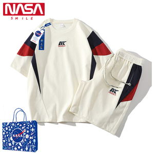 NASA SMILE运动套装女2024新款夏季户外休闲宽松学生短袖两件套男