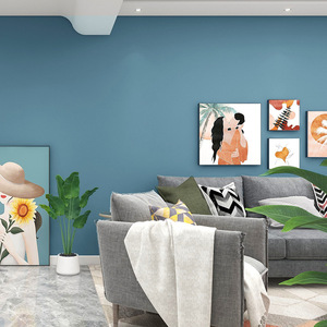 卧室电视纯色素色背景壁布全屋定制壁布北欧客厅孔雀蓝无纺布墙布