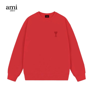 Ami alice2024新款红色刺绣韩版卫衣女款情侣休闲上衣男过年长袖