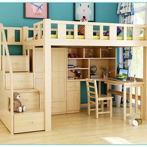 梯柜上下床高低床全多功能书桌实木组合I上面床下面学习桌儿童房l