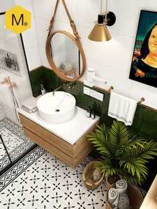 末末家 墨绿复古卫生间花砖 法式浴室小白砖厕所阳台花片厨房瓷砖