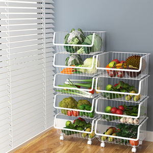 厨房304不锈钢家用置物架落地多层收纳放菜筐水果蔬菜架子菜篮子
