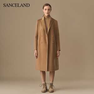SANCELAND三石一澜冬H型双排扣双面呢羊毛羊绒大衣SG47123053