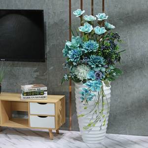 简约现代客厅落地大花瓶仿真花套装 玻璃钢花瓶插花假花装饰摆件